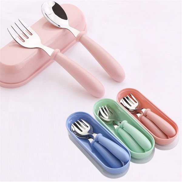 

3pcs children spoon forks box kids stainless steel kids cutlery portable baby feeding utensils baby spoons baby tableware set 220805