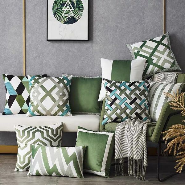 Cuscino/Cuscino Decorativo Nordic Verde Blu Federa per Cuscini Geometria Moderna Strisce Motivi Divano Sedile Tiro Arredamento Casa Cuscini per Divano CaseCush