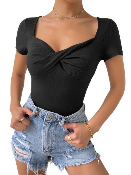 

twist front cut out tie back bodysuit y91l#, White