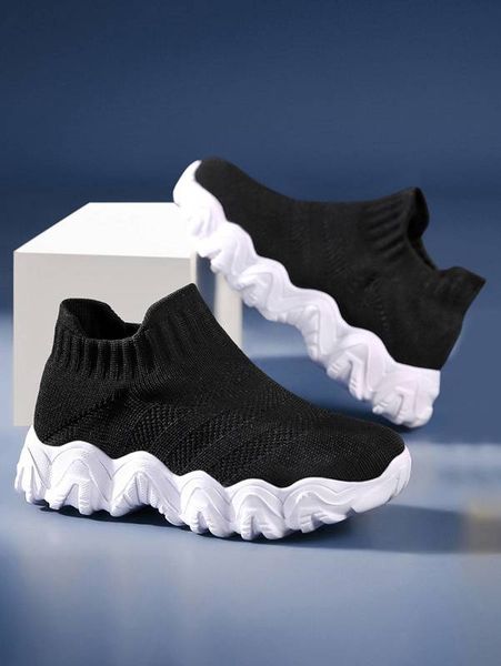 

boys ribbed high sock sneakers she, Black