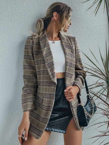 

plaid shawl collar flap detail blazer f9as#, White