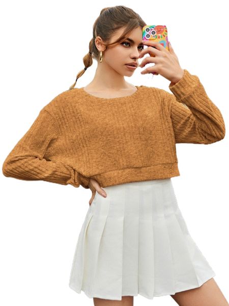 

drop shoulder crop sweatshirt r2u5#, Black