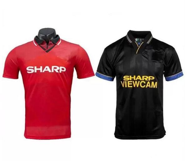 

1994 retro edition united black soccer jersey 94/96 home red manchester #7 veron soccer shirt 9ucl final match utd football uniform, Black;yellow