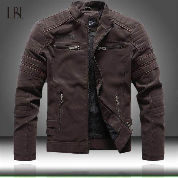 Giacca in pelle da uomo autunno inverno moda casual colletto alla coreana giacca da moto da uomo slim cappotti in pelle PU di alta qualità 201127