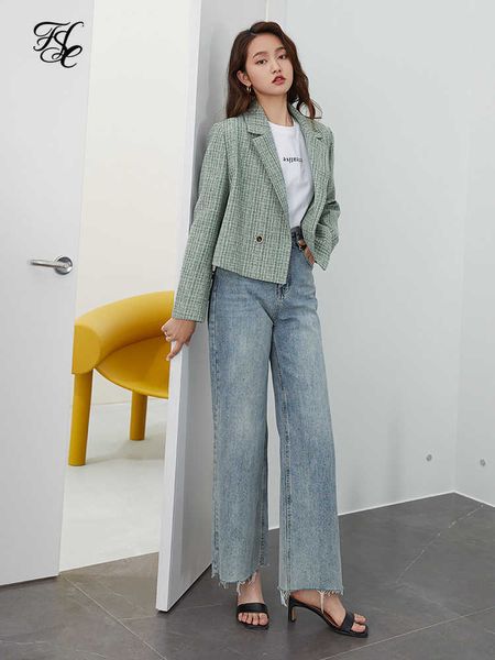 

fsle green tweed plaid short blazer women elegant office oversized blazer jacket female casual streetwear spring coat 2021, White;black
