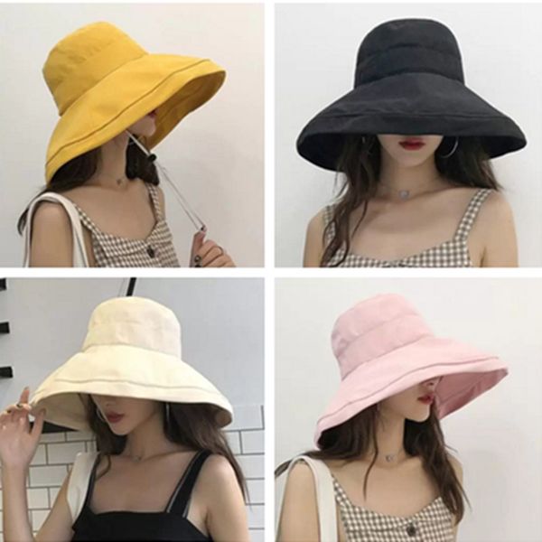 

unhat female summer fishermans hat big along the solid color in the sun basin tide travel cloth protection, Black;white