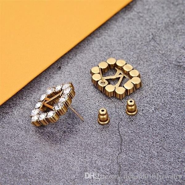 

luxury designer jewelry women earring diamond stud with letter copper gold plated elegant charm earrings fashion jewelry 201s, Golden
