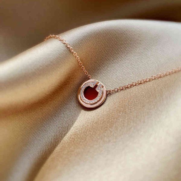 

8ggx 925 silver plated 18k rose gold diamond inlaid white fritillaria double t round smiling face fashion sweet simple clavicle necklace fem