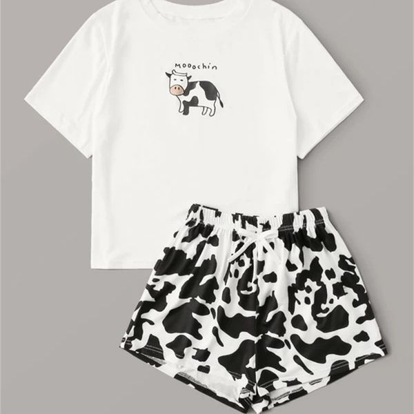 

2020 summer pajamas for women print tshirts leopard shorts loungewear pajama korean casual womens two piece outfits t200429, Black;red