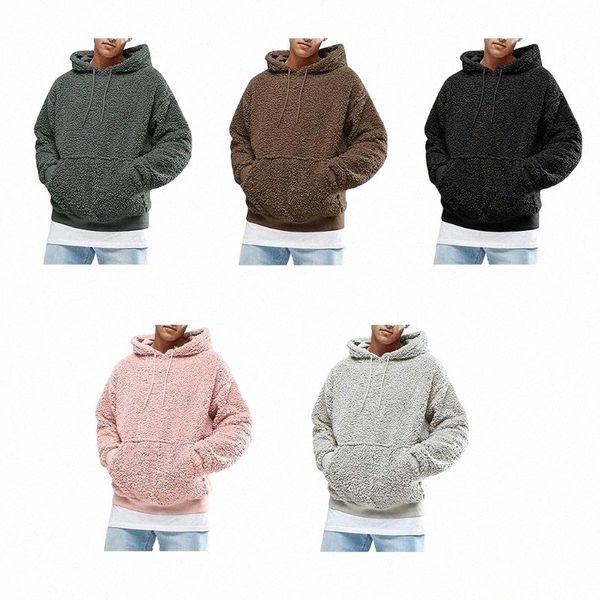 

men's jackets men boys winter thicken plush long sleeve sweatshirt pullover drawstring hoodie with pocket fluffy kangaroo outwear j15h, Black;brown