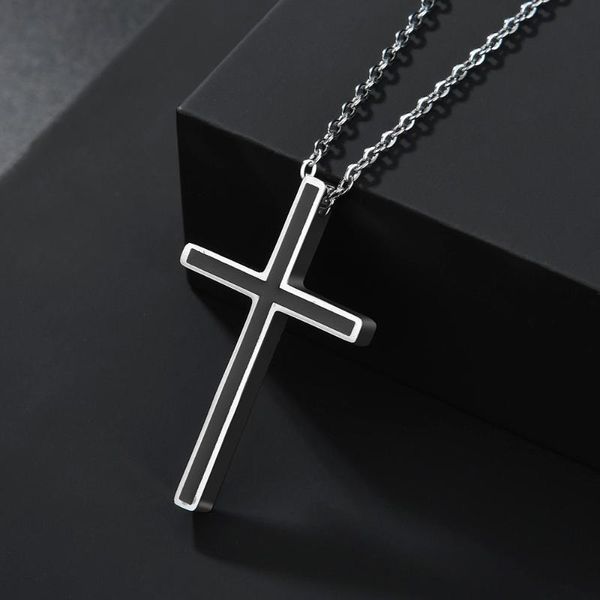 Подвесные ожерелья из нержавеющей стали Классическая черная Иисус Крест подвески женщины Молитва распятия мужской хокер