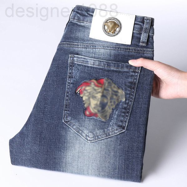 

men's jeans designer 2022 medusa embroidered men's jeans spring blue korean leggings slim pants 0m5i