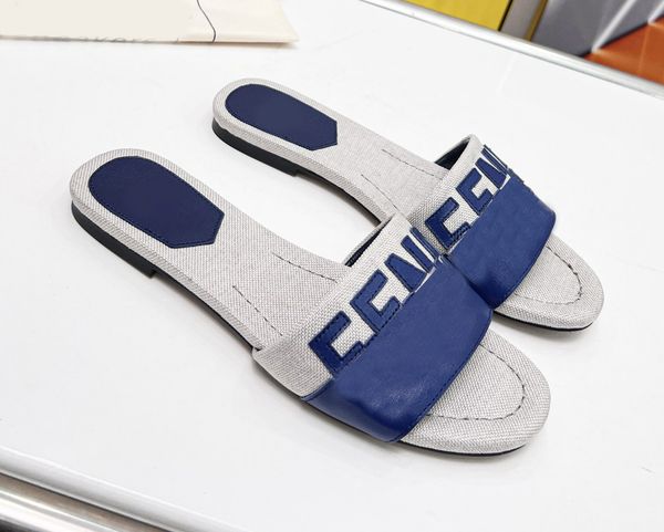 

signature slippers canvas and leather slides summer designer luxury fashion ladies beach flat slipper 2022 new, Black