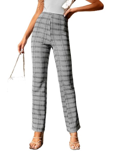 

tall glen plaid high waist pants y4c4#, Black;white