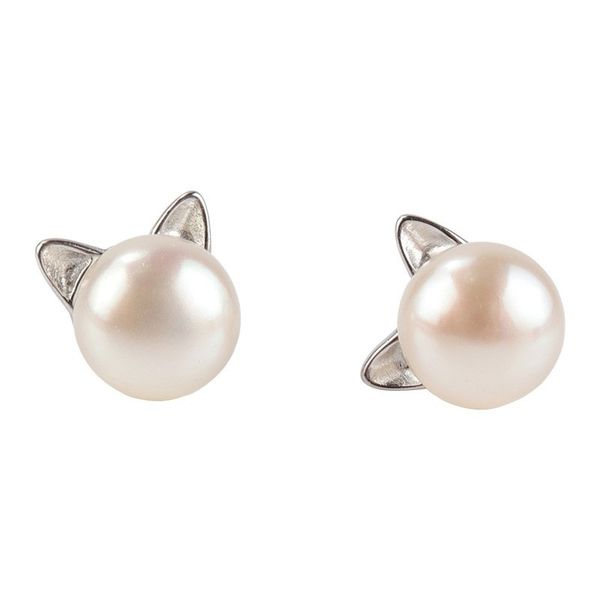 

s925 sterling silver cute kitty earrings fashion charming pearl, Golden;silver