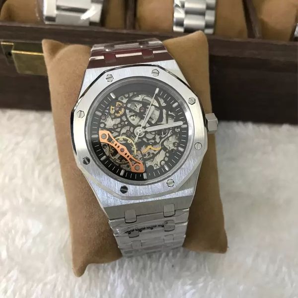 

designer watches watch luxury skeleton men automatic movement royal sapphire glass luminous needles stainless steels bracelet wristwatches w, Slivery;golden