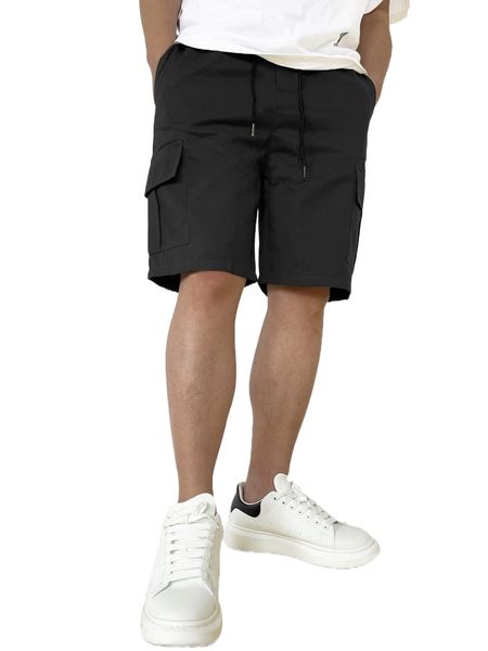 

men flap pocket drawstring waist shorts r9u3#, White;black