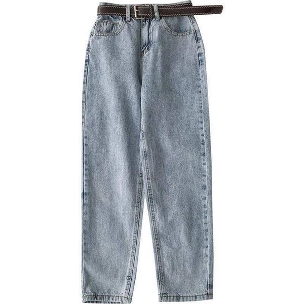 2020 Осенние винтажные джинсы прямые женщины с высокой талией твердые парни мама джинсовые джинсы с створками свободные уличные джинсы LJ201029