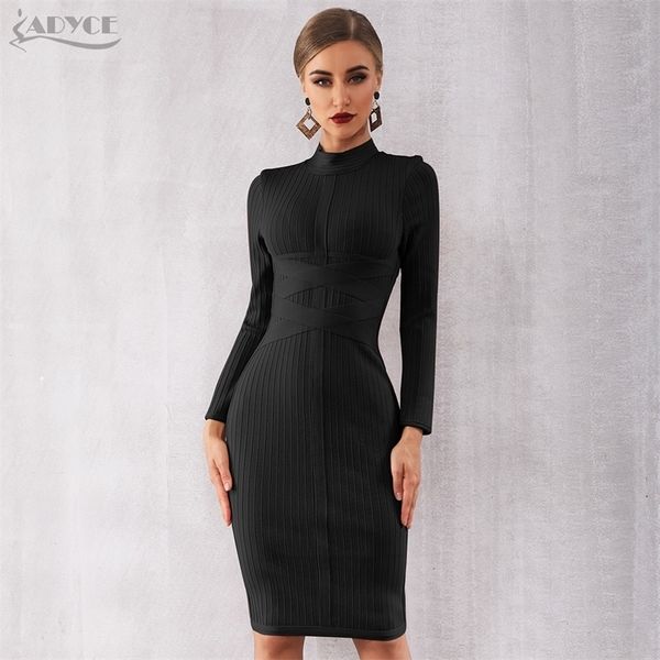 

adyce new winter bodycon bandage dress women long sleeve midi club dress vestidos black celebrity evening party dress y200102, White;black