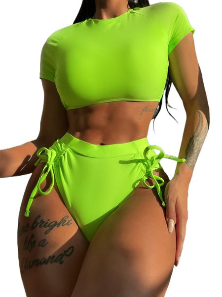 

lace up back drawstring bikini swimsuit t0l4#, White;black