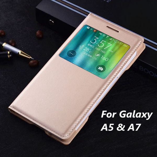 İnce Akıllı Touch Görüntüle Uyku uyandırma Kılıfları Samsung Galaxy A5 A500 A500F A500H / A7 A700 A700F A700H için Orijinal Flip Deri Kapak