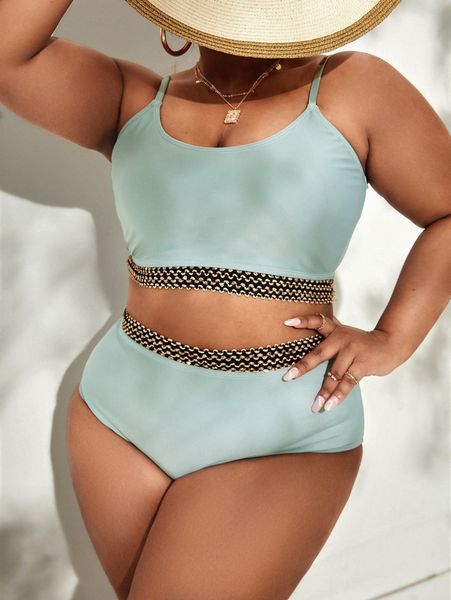 

plus contrast tape bikini swimsuit 41jn#, White;black