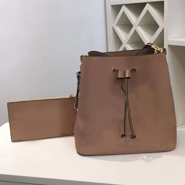 

fashion bucket bag women handbag purse drawstring shoulder crossbody bags classic letter old flower printed genuine leather handbags, Black;red