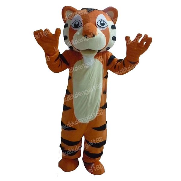 Costume della mascotte della tigre marrone di Halloween Personaggio dei cartoni animati di peluche animale di alta qualità Personaggio a tema per adulti Costume da carnevale di Natale per adulti