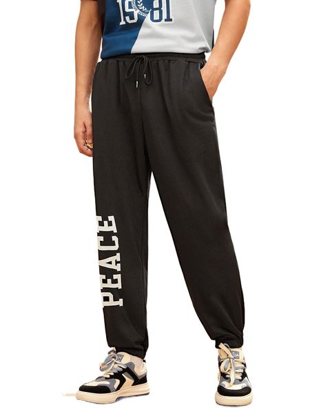 

men letter graphic drawstring waist sweatpants h0tp#, Black