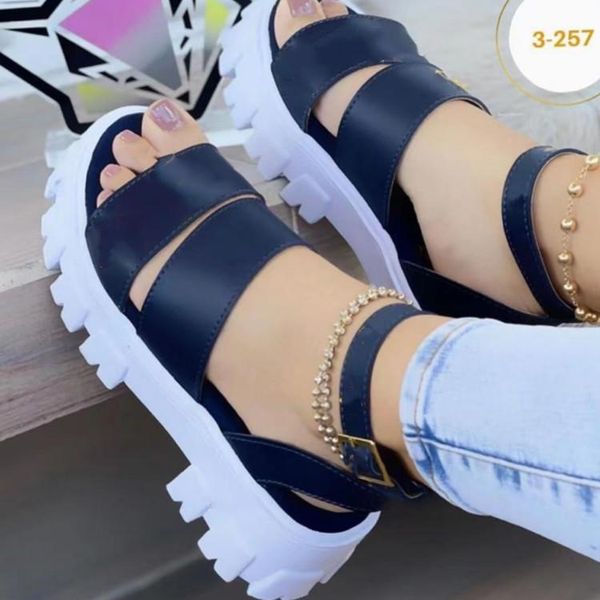 

women leather sandals star trail designer lady ankle strap studs buckle letter printed chunky heel treaded rubber outsole sa mla wcs, Black