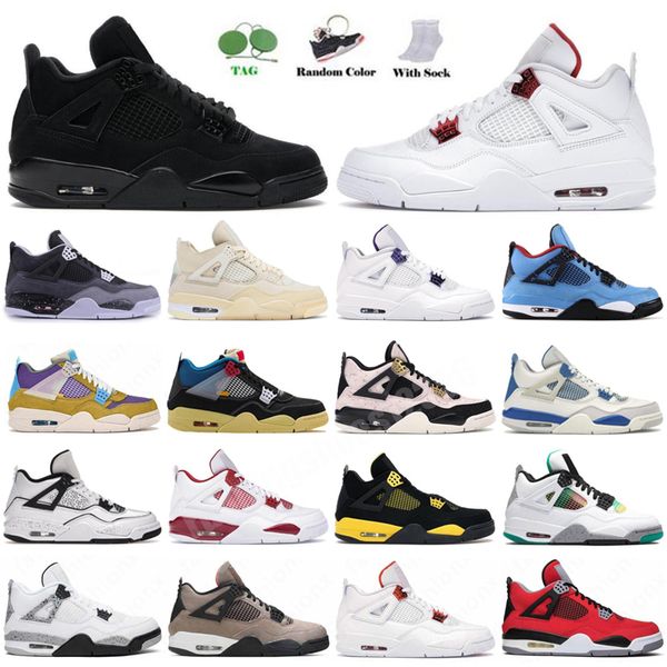 

jumpman 4 men basketball shoes black cat hyper royal university blue unc silver toe bred starfish fire red sports women sneakers 36-45