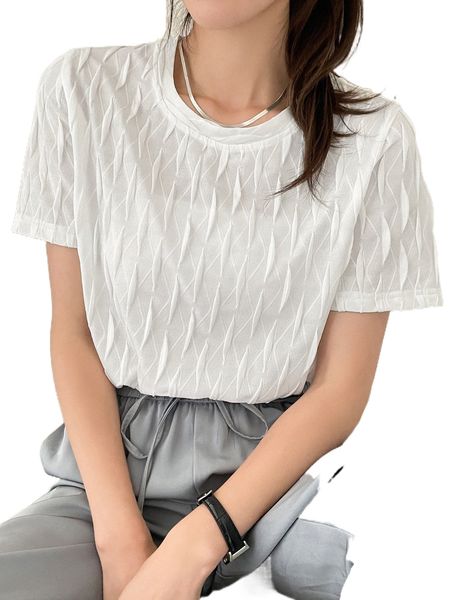 

dazy round neck textured tee a83x#, White