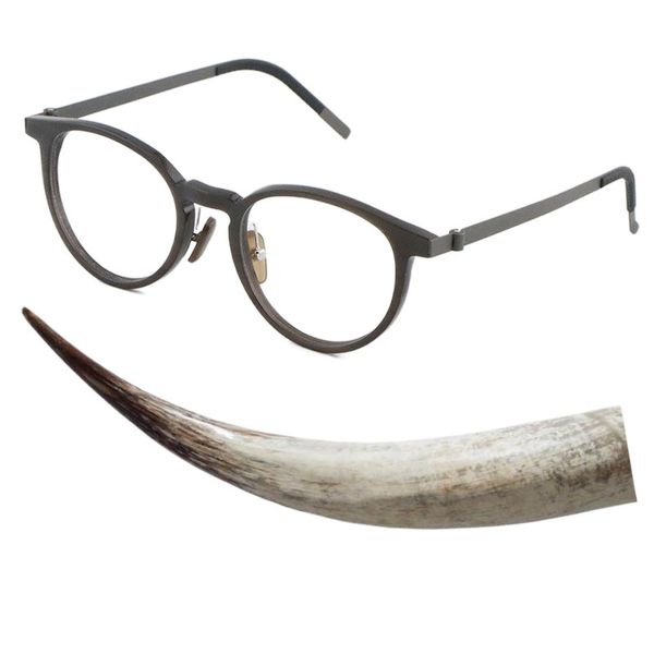 Neue, handgefertigte Original-Büffelhorn-Brillenfassungen, runder optischer Titanrahmen, luxuriöse, echte, natürliche Vintage-Brillen, limitiertes Design, klassisches Modell, Größe: 50