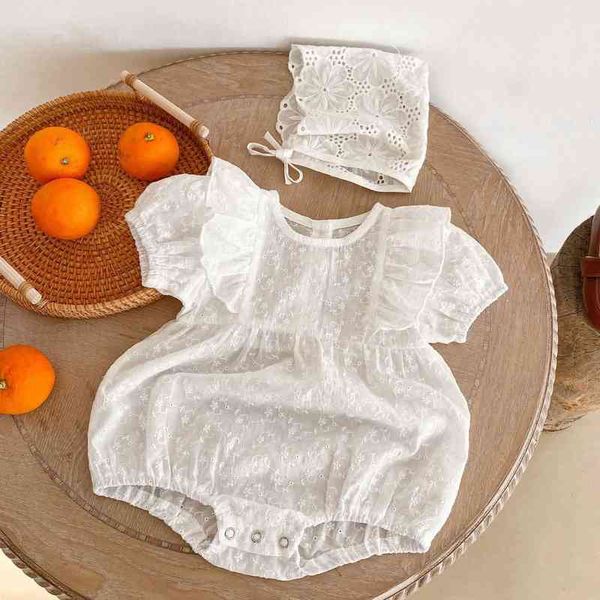 

newborn kids rompers baby girls playsuits baptism white ruffle embroidered jumpsuits sunsuit outfits baby summer clothes g220510, Blue