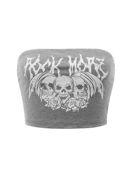 

skull & letter graphic crop tube h1mg#, White