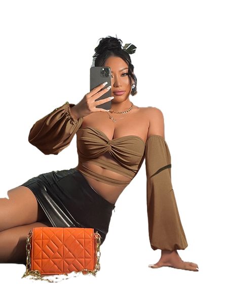 

sxy off shoulder twist front cut out crop l51l#, White