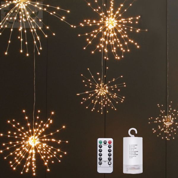 Weihnachten Feuerwerk Girlande faltbare Lichter Fee betrieben String Terrasse 100 dekorative LED Batterie LED Form Blumenstrauß DIY Ficpo