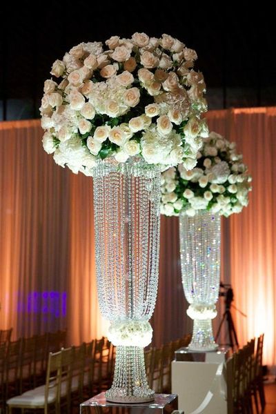 60 cm-100 cm alto cristallo acrilico vaso di fiori portacandele candelabro nastro d'oro tavolo da sposa centrotavola evento strada piombo portacandele