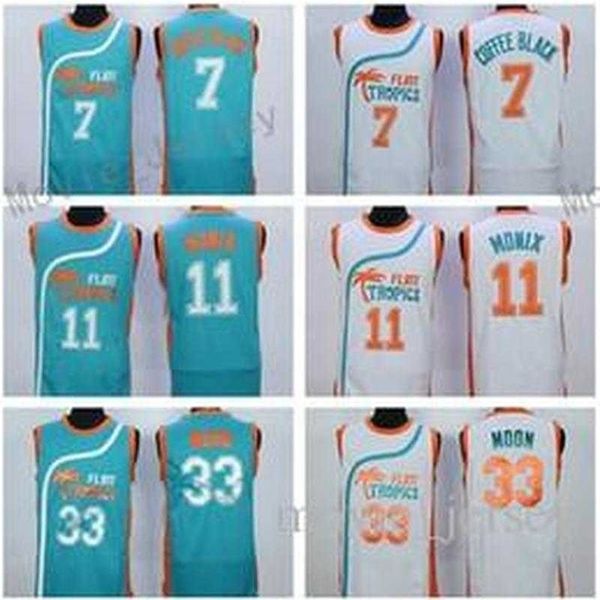 SJZL98 Ucuz Mens Yarı Pro Film Flint Tropikler # 7 Kahve Black Jersey Toptan # 33 Jackie Moon # 69 Şehir Merkezi # 11 Ed Monix Basketbol Formaları