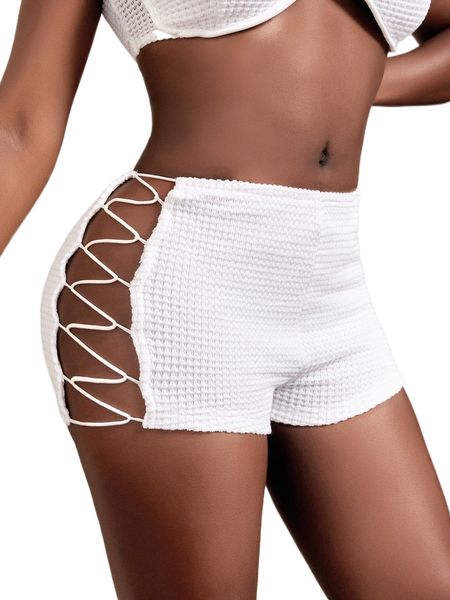 

sxy cut out waffle knit shorts m9br#, White;black