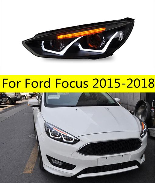 Lâmpada dianteira led automática para ford focus 20 15-20 18, luzes led diurnas modificadas, olhos de anjo, lente de feixe duplo, luz de condução