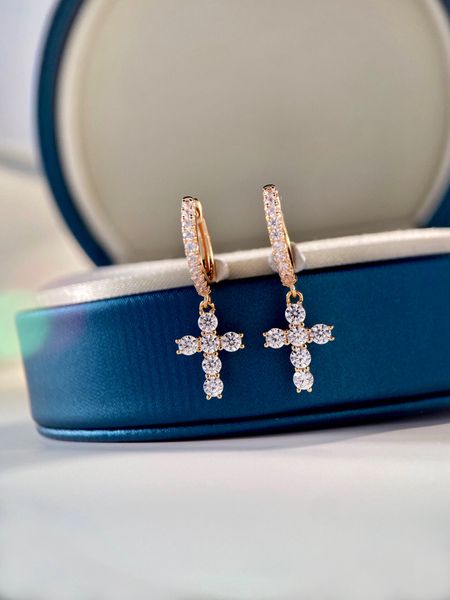 

s925 silver charm drop earring with sparkly diamond in three colors plated for women wedding jewelry gift have stamp ps7863, Golden