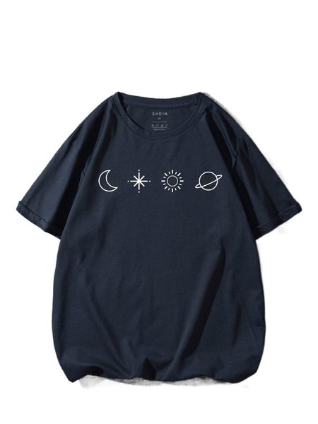 

men sun & moon print tee h7ad#, White;black