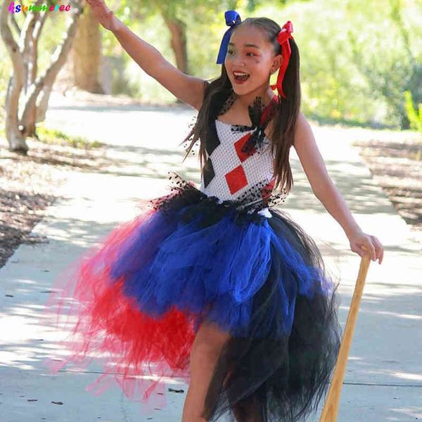 

super villains evil jester girls tutu dress for halloween pageants dress up come handmade kid scary party fancy gown dresses l220715, Red;yellow