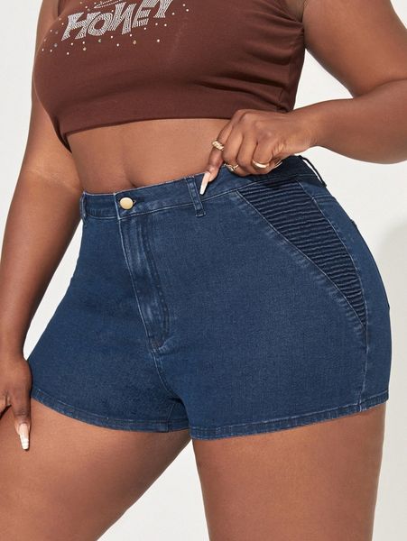 

plus shirred straight leg denim shorts h7vj#, White;black