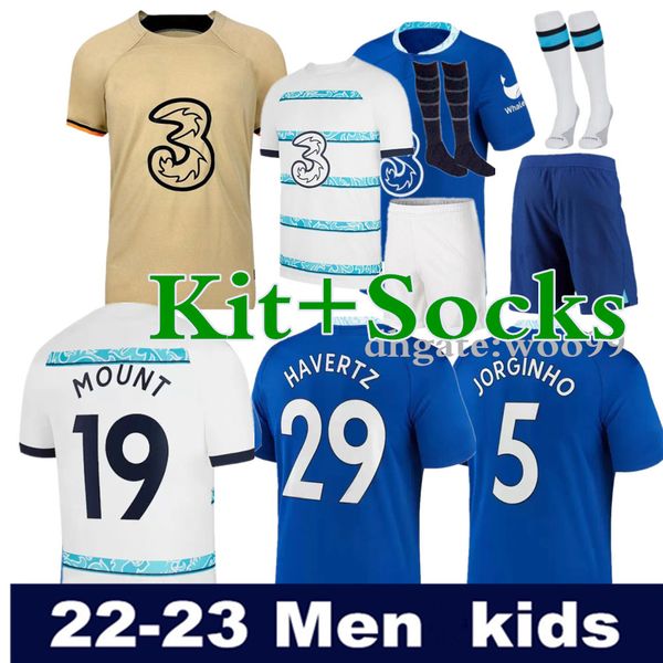

22 23 cfc soccer jerseys sterling pulisic mount havertz ziyech chilwell koulibaly 2022 2023 football shirt men kids set werner kits cucurell, Black