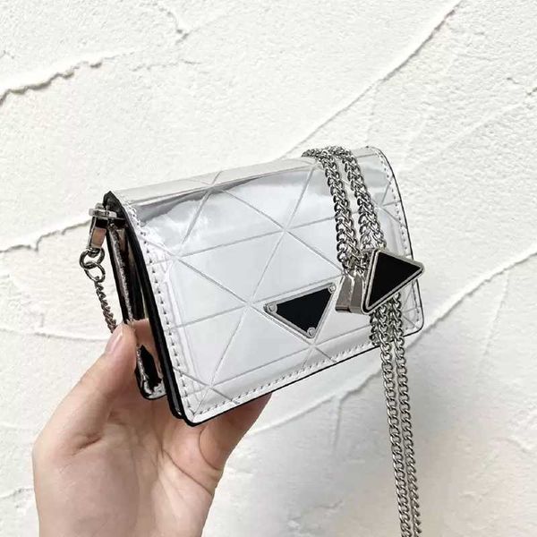 

mini women silver chain bags designer crossbody shoulder phone bag leather fashion lady tiny purses triangle sequin cute evening chains