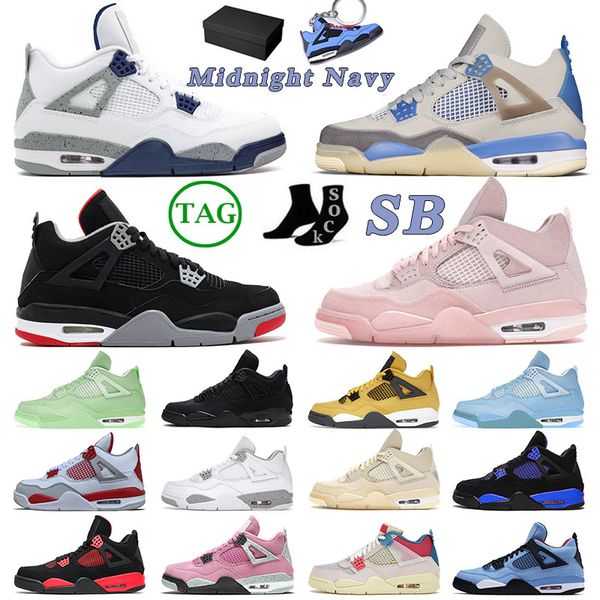 

new jumpman 4 4s iv designer basketball shoes for mens womens midnight navy sb bred blue thunder university blue cactus jack sports sneakers, White;red