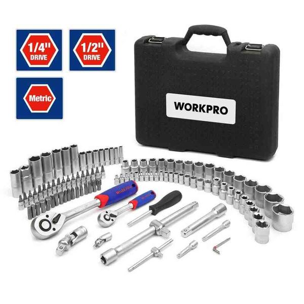 WORKPRO 108 PCS Set di strumenti per strumenti di riparazione auto Set di strumenti meccanici Set di prese per placcatura opaca Set di chiavi a cricchetto H220510227j