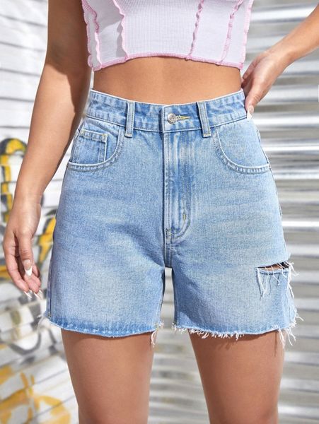 

high waist ripped denim shorts x2t9#, White;black